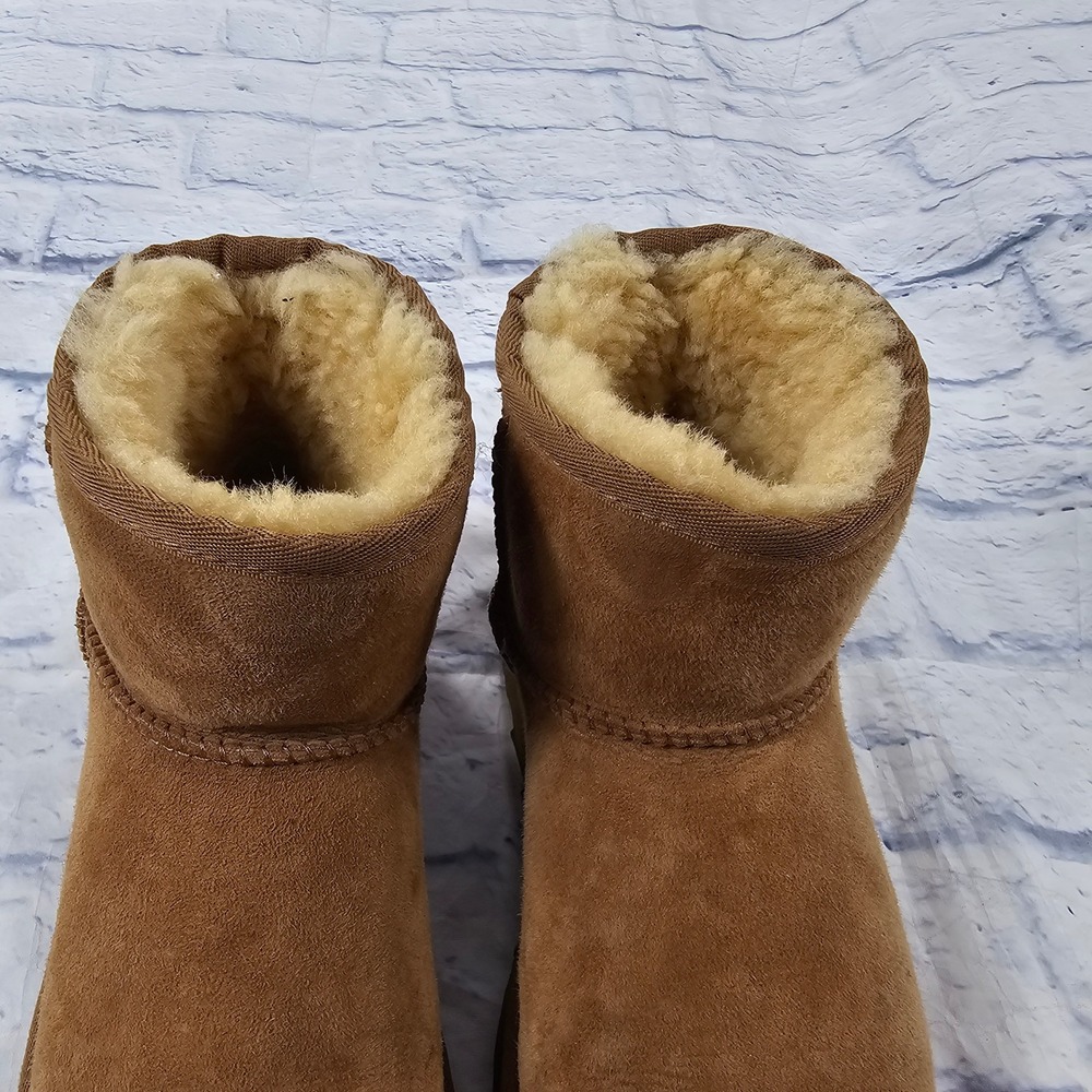 UGG Classic Mini II Boots Womens 7 Chestnut Brown Suede Shearling Ankle Booties - Picture 6 of 13